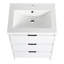 Armoire de salle de bain moderne autoportante de 24 po avec lavabo en résine blanc brillant et 3 tiroirs à fermeture en douceur pour un rangement efficace