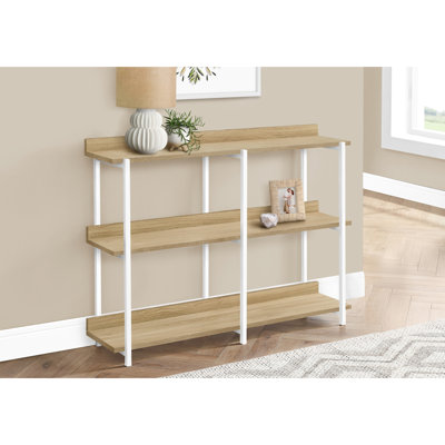 Console étroite pour la décoration intérieure, rangement en stratifié naturel et en métal avec 3 tablettes, cadre audacieux