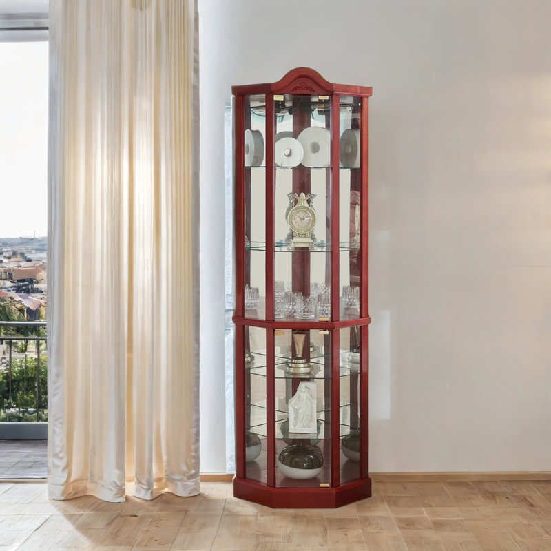 Armoire de coin en verre avec éclairage, Cerisier, Oui