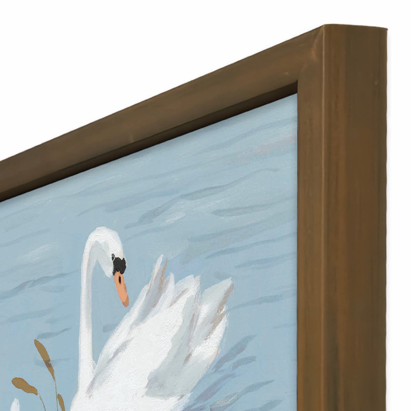 «Swans and Cattails», reproduction encadrée, Brun