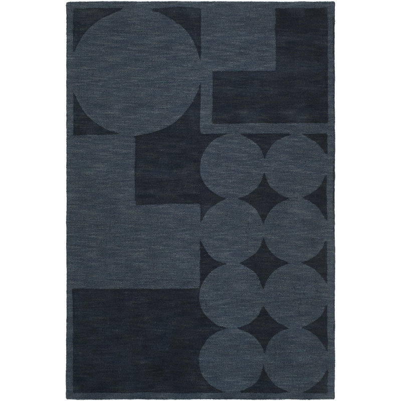 Tapis rectangulaire gris foncé en laine tissé à la main Julissa, Rectangle 9 pi x 12 pi