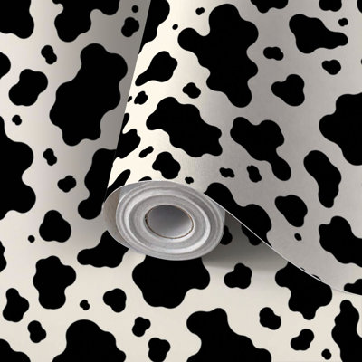 Papier peint auto-adhésif peau de vache transparente peau de bête taches de noir Mammifères auto-adhésifs et amovibles 24 po x 118 po (60 x 300 cm)