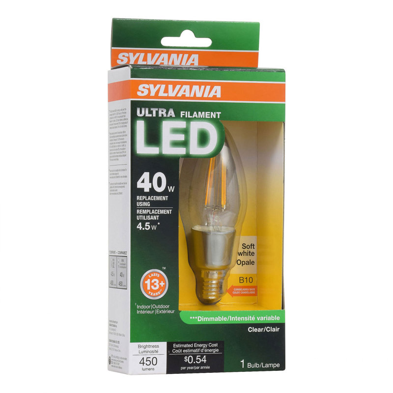 40 Watt, B10 LED, Dimmable Light Bulb, Daylight E26/Medium (Standard) Base