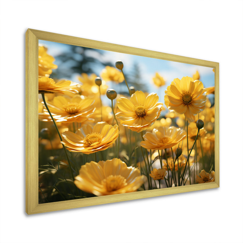 Yellow Buttercups Field Vibrant I - Floral Wall Art Prints, H 12 po x l 20 po x P 1 po, Or