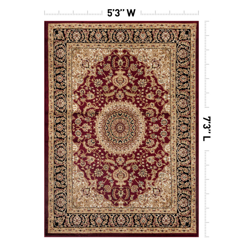 Shiflett Oriental Burgundy/Mustard/Black Area Rug, Rectangle 5'3" x 7'3"