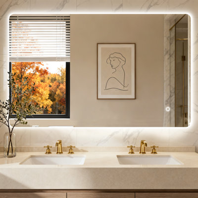 Backlit Tempered Glass LED Bathroom Mirror with Three Color Temperatures and Stepless Dimming UL and ETL Certified