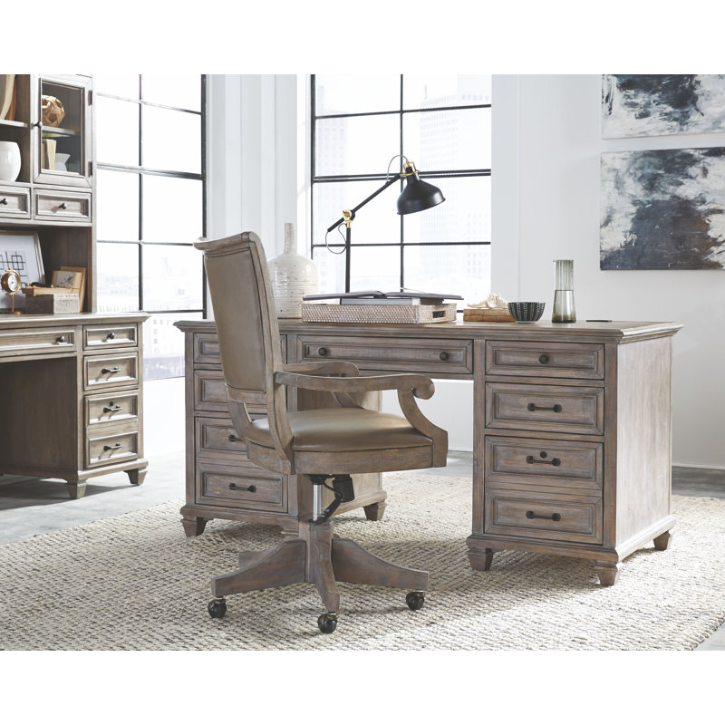 Credenza With Chair And Lateral File, Dovetail Gray, 3 Pieces: Desk, Chair, Filing Cabinet