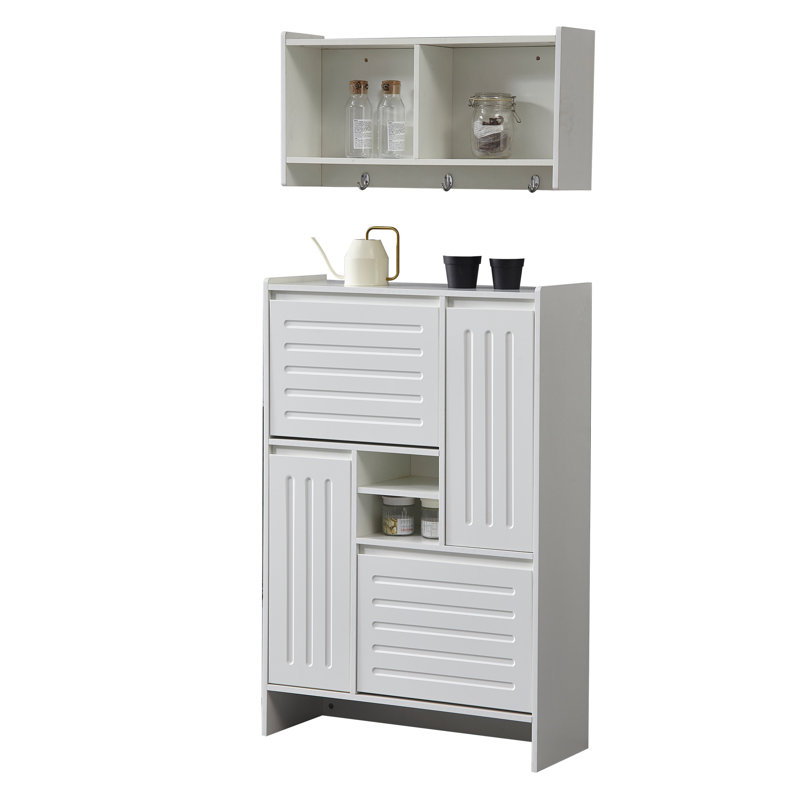 Armoire à chaussures 31 po multifonctionnelle avec armoire murale, étagère à chaussures étroite avec 2 tiroirs rabattables, armoire latérale polyvalente pour le couloir, la chambre à coucher