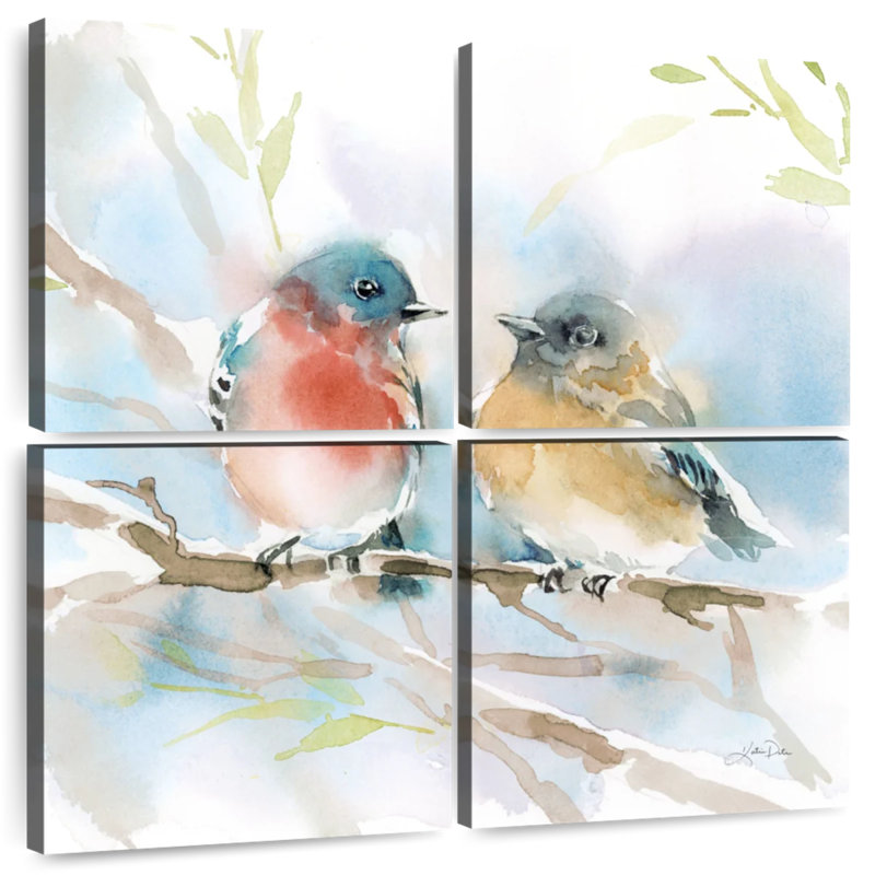 Paire d'oiseaux bleus Brampt au printemps, H 45 po x l 45 po