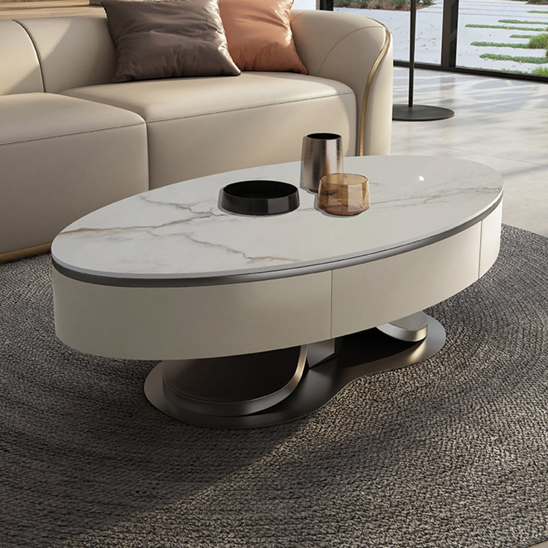 Table à thé ovale moderne et minimaliste en acier inoxydable