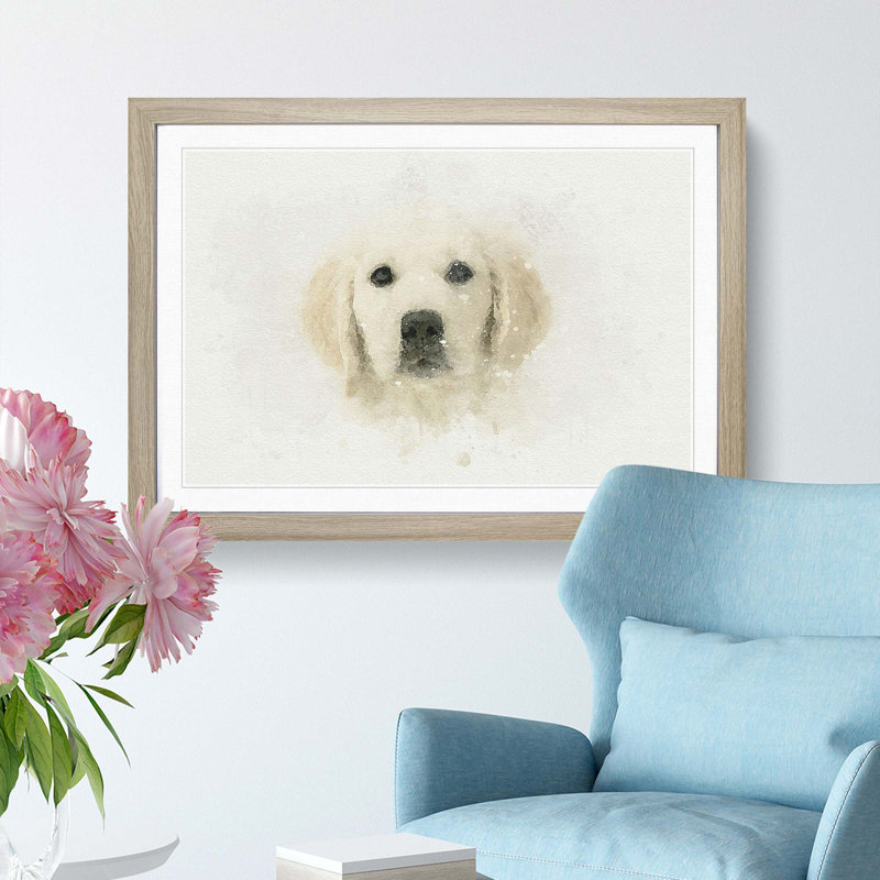 Golden Retriever Puppy in Abstract - Picture Frame Graphic Art Print, 36cm H x 48cm W x 2cm D, Oak Framed
