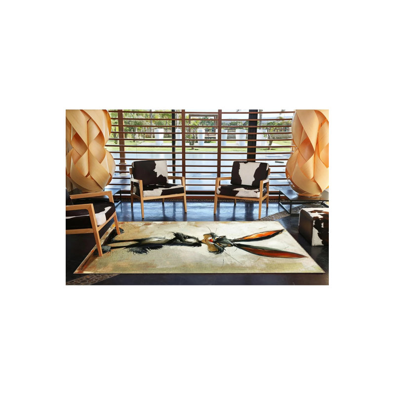 Gray Beige Themed Surrealist Design Bugs Bunny Rabbit Patterned Modern Decorative Carpet, Rectangle 2'4" x 4'