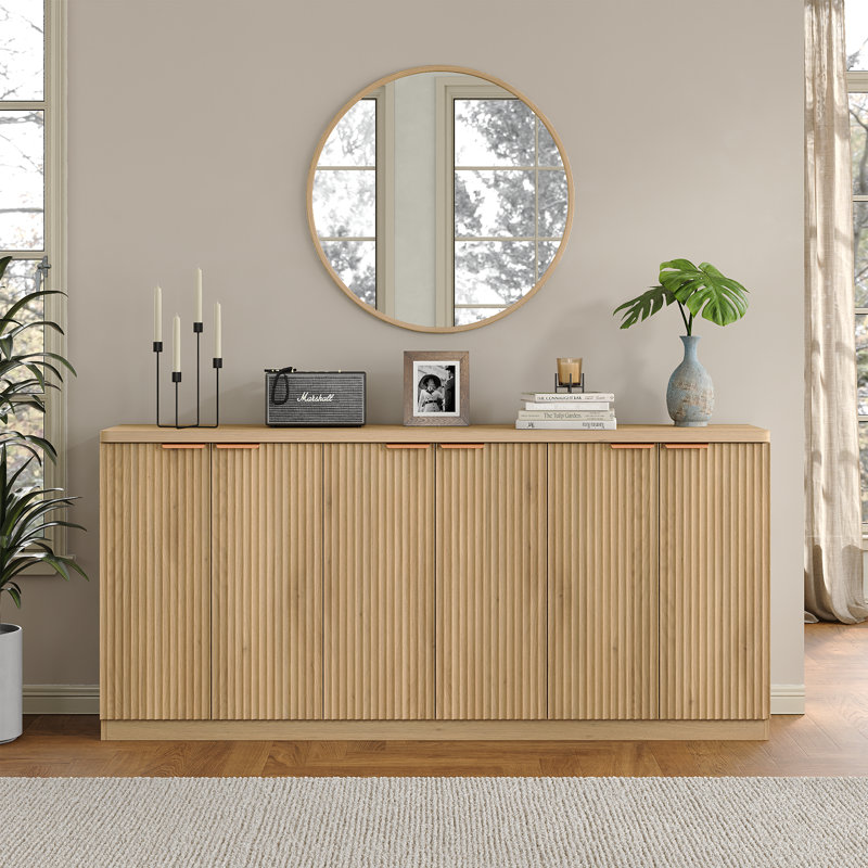 Buffet Sideboard Cabinet With Storages, Fluted Modern Buffet Table Coffee Bar Wine Bar Storage Cabinet With Doors & Shelves For Dining Room, Living Room, Hallway