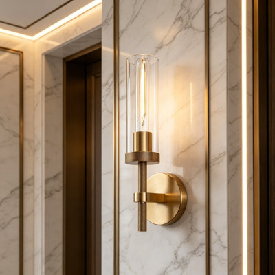 Ensemble de 2 appliques murales en verre à rayures verticales avec finition bronze moleté et luminaire câblé pour miroir de salle de bain, chambre à coucher, couloir et escalier