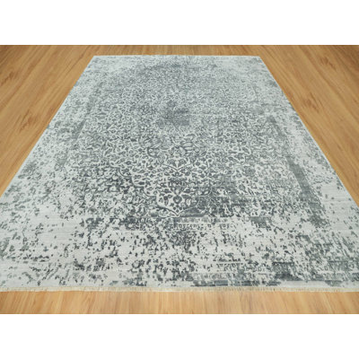 New Hand Knotted Grey Wool & Silk Square Oriental Rug 