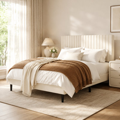 Velvet Upholstered Platform Bed Frame with Adjustable Headboard ，Sturdy Steel Frame with Wood Slats No Box Spring Needed
