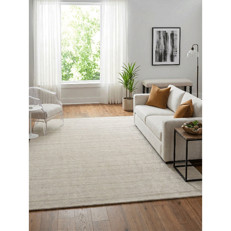 Namaskar Hand Loomed Area Rug in Beige, Rectangle 5' x 8'