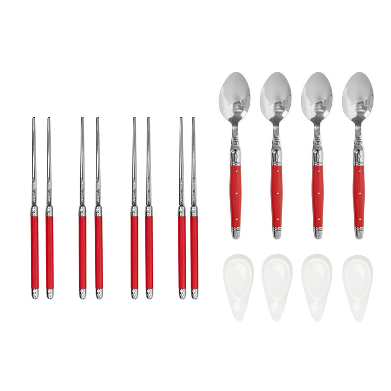 French Home Red Chopsticks, Laguiole Spoons And Ceramic Rests, Set Of 4 Pairs