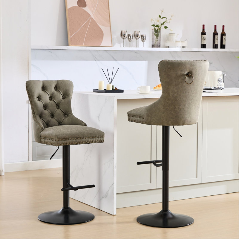 Cuir d'unité centrale avec hauteur réglable, dossier confortable pour îlot de cuisine pour la maison (olive, 2 sièges modernes, confort et
