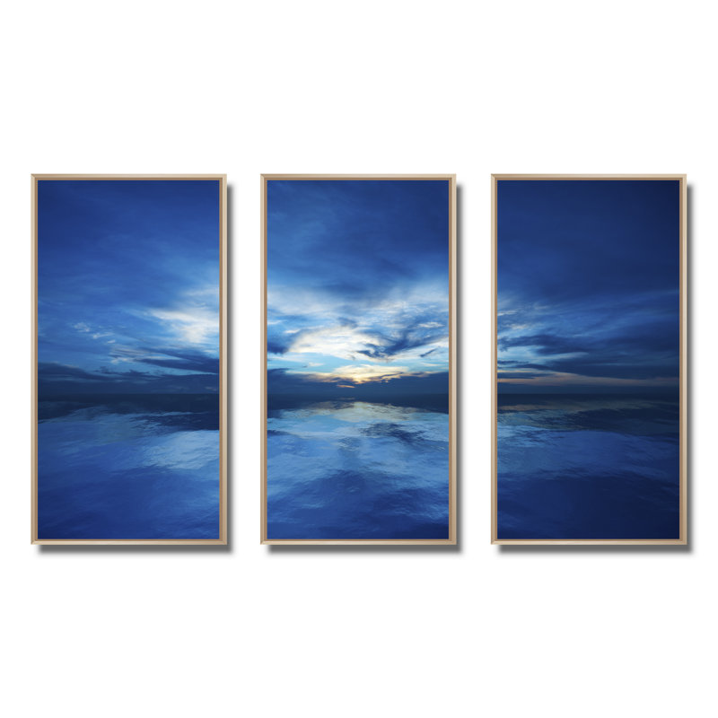 "Blue Waters" et "Blue Sky Sunset" - ensemble d'art mural sur toile encadrée "Sea & Shore", Érable, H 32 po x l 48 po