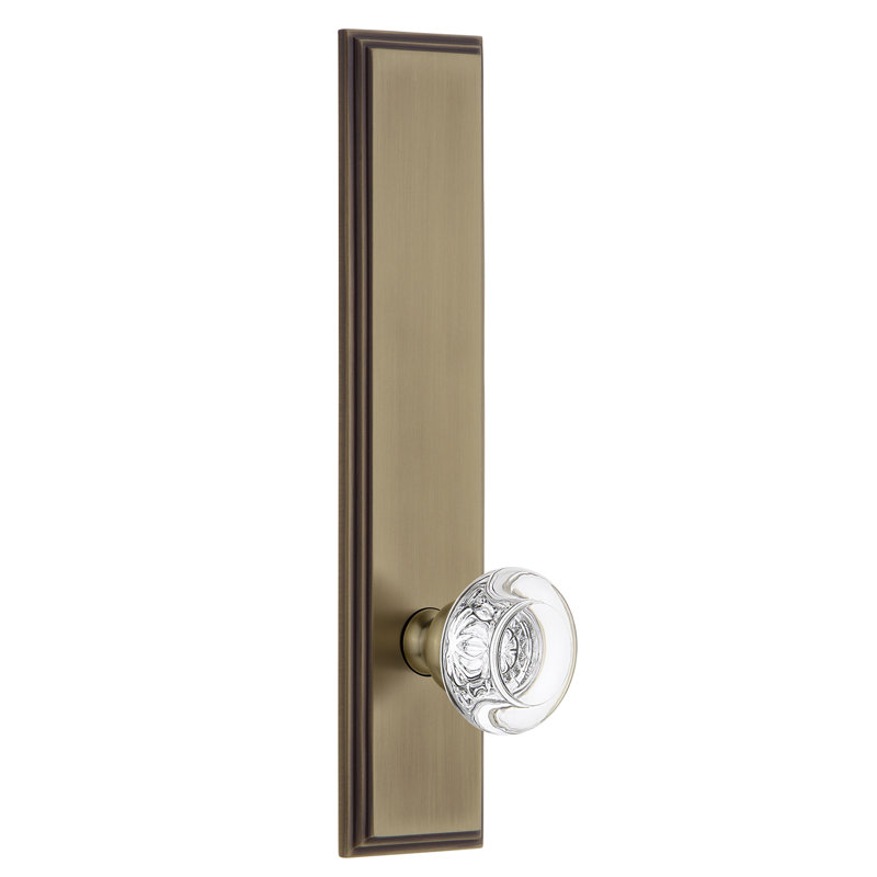 Grandeur Carré Tall Plate Double Dummy with Bordeaux Crystal Door Knob, Vintage Brass