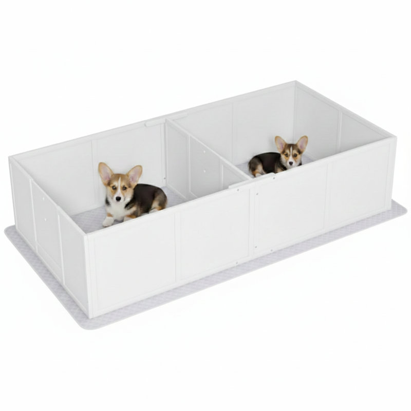 Enceinte de mise bas pour chiens et chiots, comprend un sous-tapis imperméable lavable et une porte réglable, convenant aux chiens de petite et moyenne taille, fini en blanc, dimensions 77 par 38 par 19 pouces