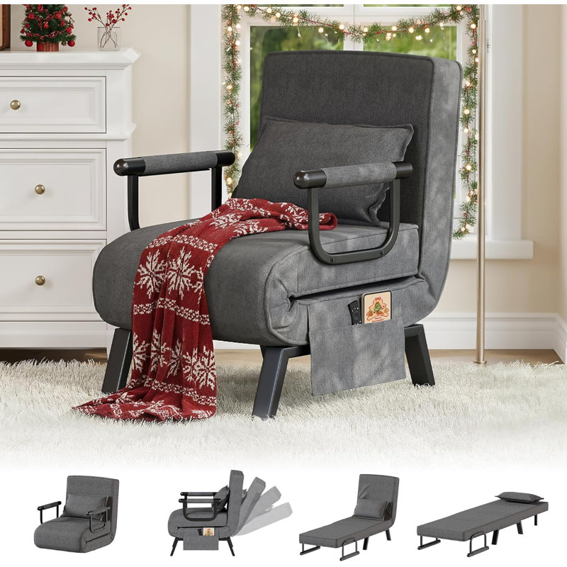 Fauteuil convertible 21,6 po avec dossier réglable à 5 positions et coussin, Noir