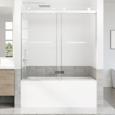56-60 In. W X 66 In. H Double Sliding Frameless Shower Door With 5/16 In. Tempered Clear Glass