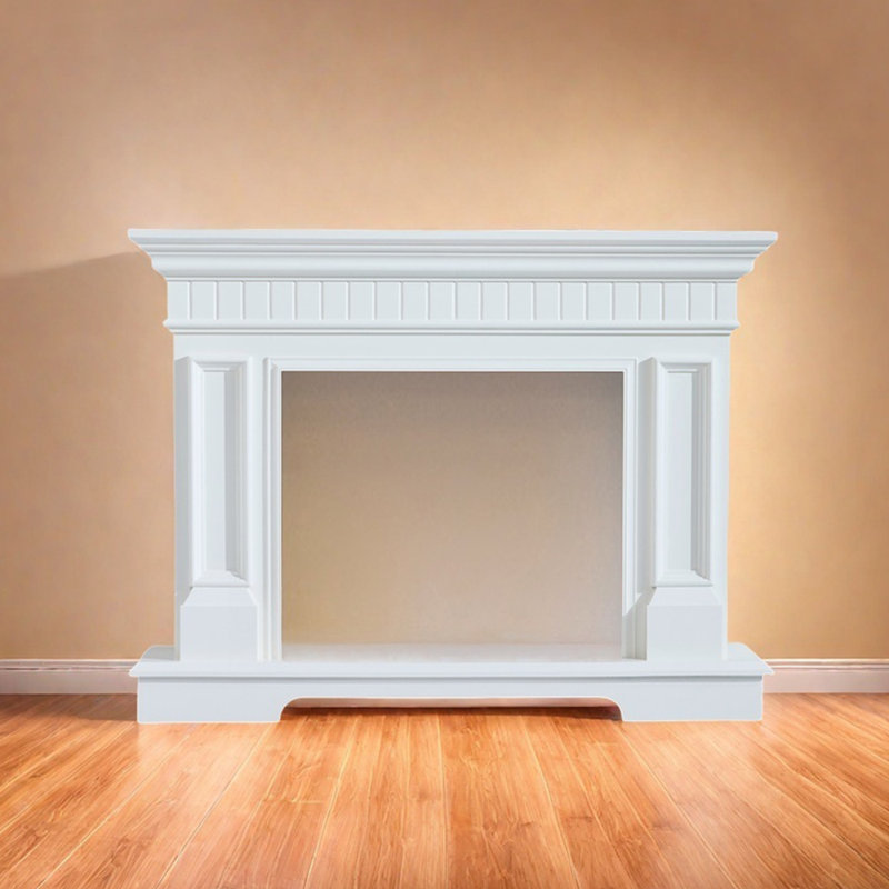 Cheminée tendance en ligne tridimensionnelle, Blanc, H 45,66 po x l 59,05 po x P 12,99 po