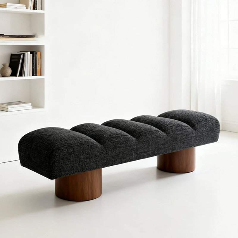 Banc rembourré en bois noir Sollid, H 17,72 po x l 62,99 po x P 15,75 po