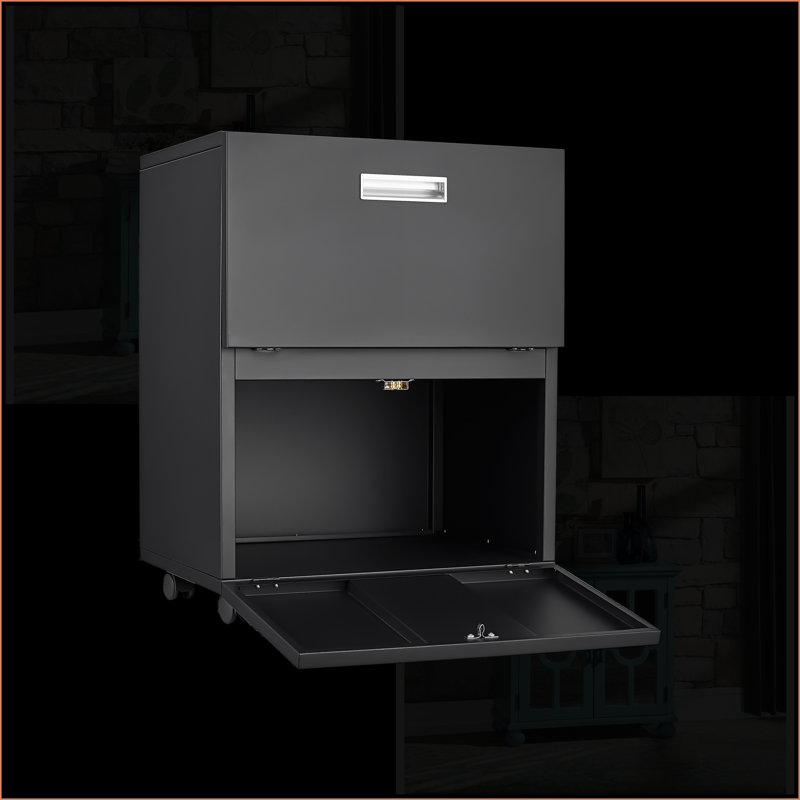 Cabinets: Armoire de reproduction mobile en acier à 2 portes, support d'imprimante noir avec tablette réglable | Moderne | Bureau