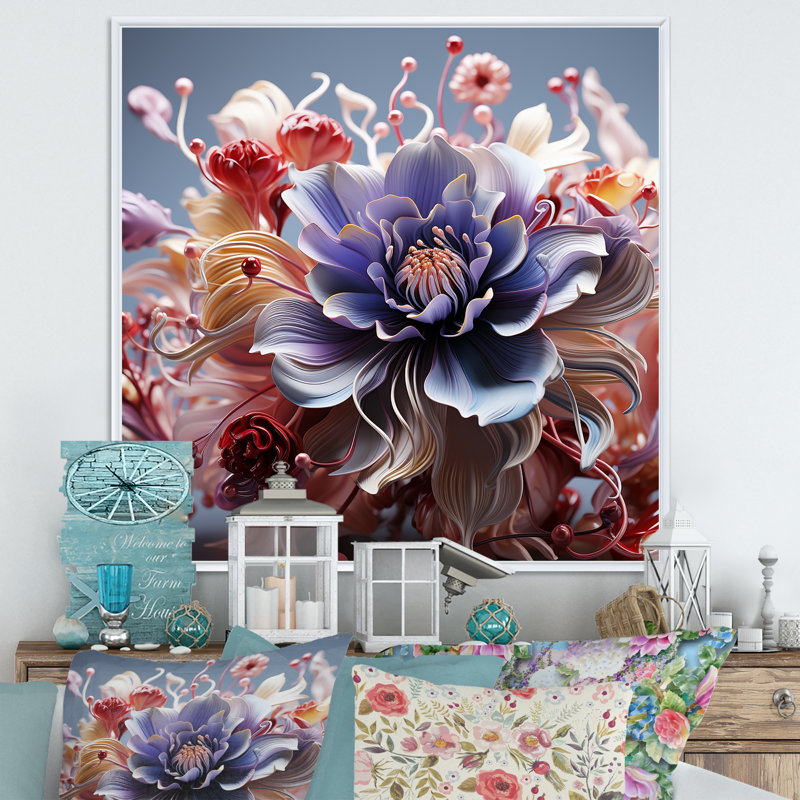 Abstrait floral chuchotement sur toile, H 36 po x l 36 po x P 1,5 po, Cadre flottant blanc
