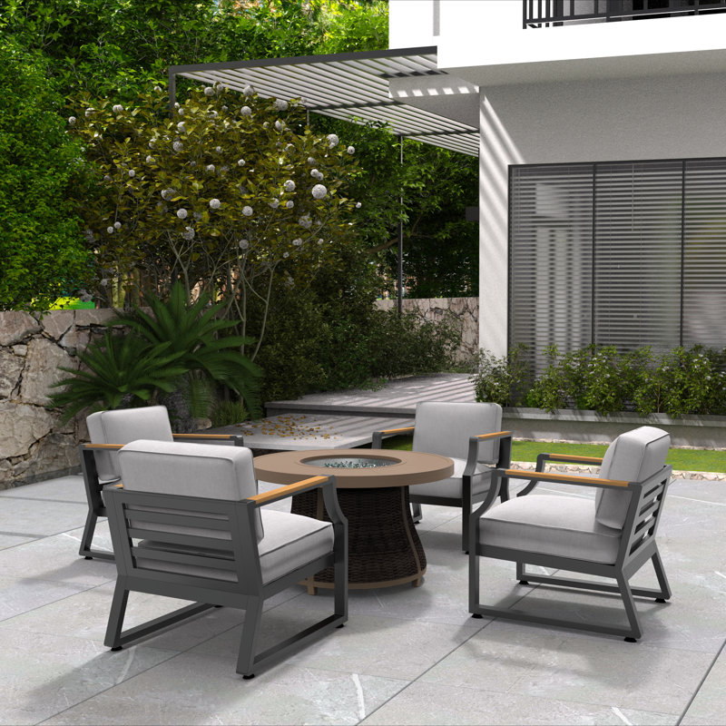 Kaed 4 - Person Patio Conversation Set with Cushions, Black