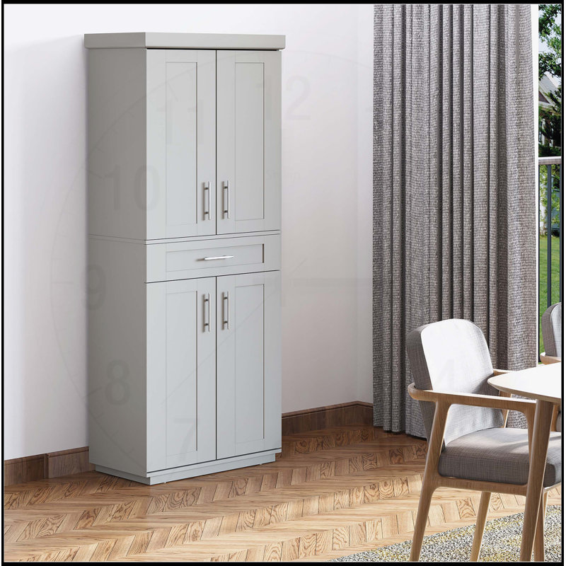 Armoire autoportante avec étagère réglable et tiroir Modern Kitchen Pantry, gris