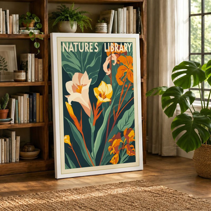 Nature's Library Art Deco - Wrapped Canvas, 30x20 - 76.2 x 50.8 cm, Cream Border