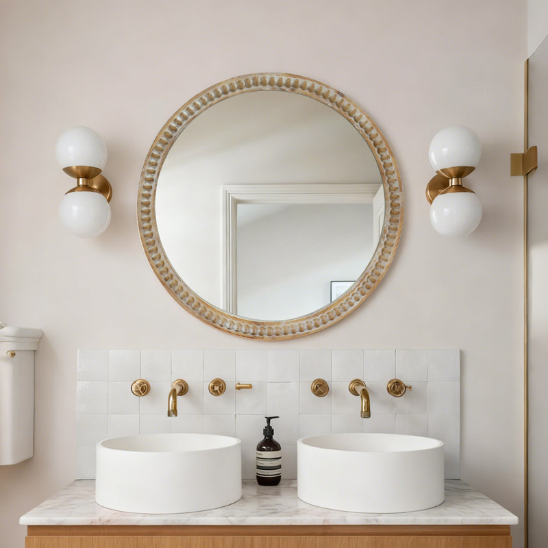 Solid Wood Round Mirror