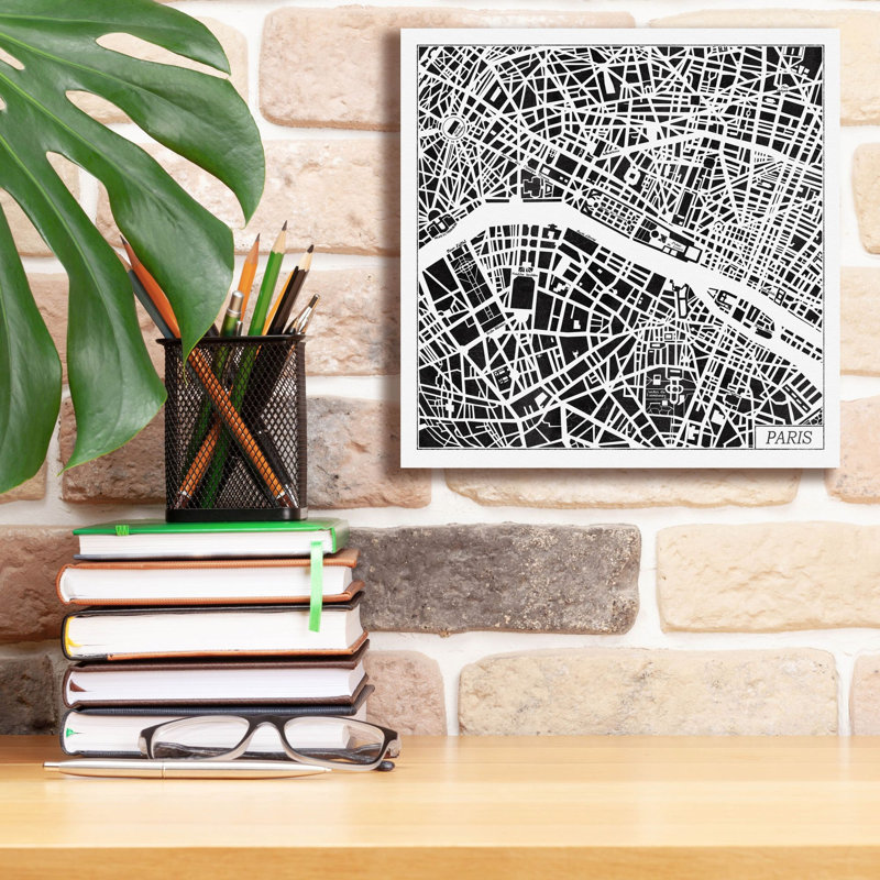 «Paris Map Black» par Laura Marshall, art mural sur toile