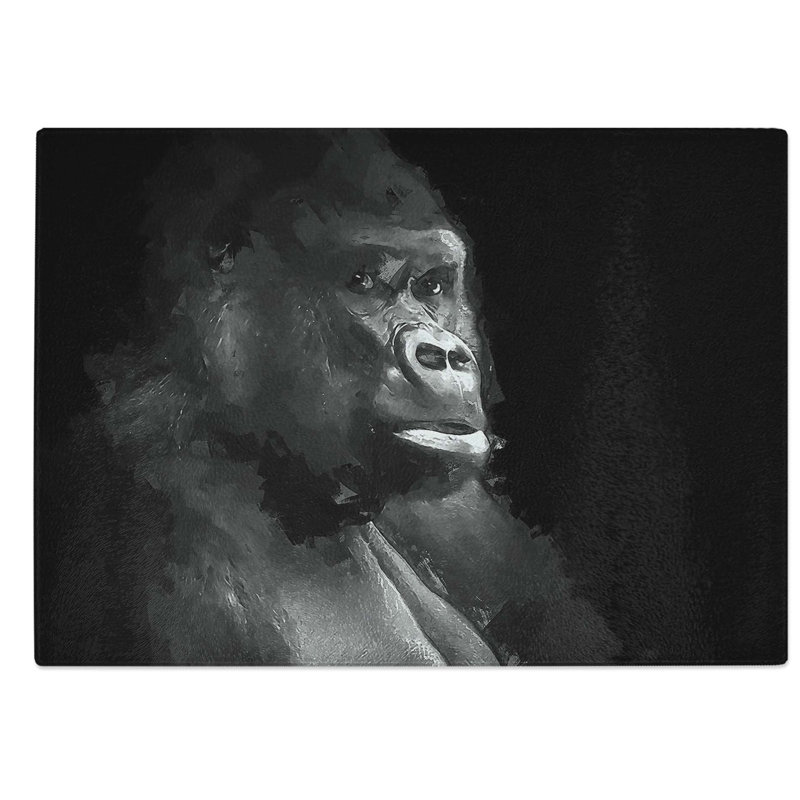 Tempered Glass Silverback Gorilla Portrait Chopping Board, 39 cm W x 28.5 cm L