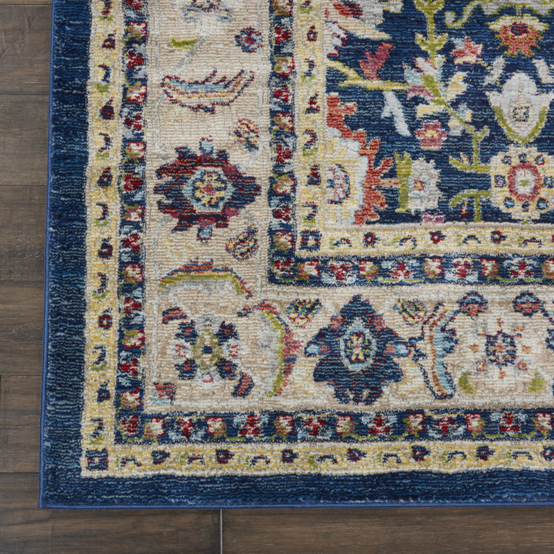 Tapis bleu marine traditionnel Raymond, Rectangle 8 pi 10 po x 11 pi 10 po