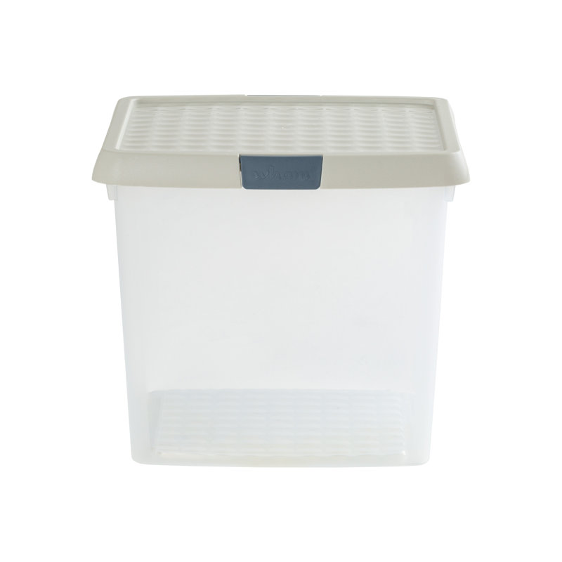 Wham Clip Square Plastic Storage Boxes with Secure Clip Lock Lids Clear/Stone/Slate Grey, 14 Liters, Cream