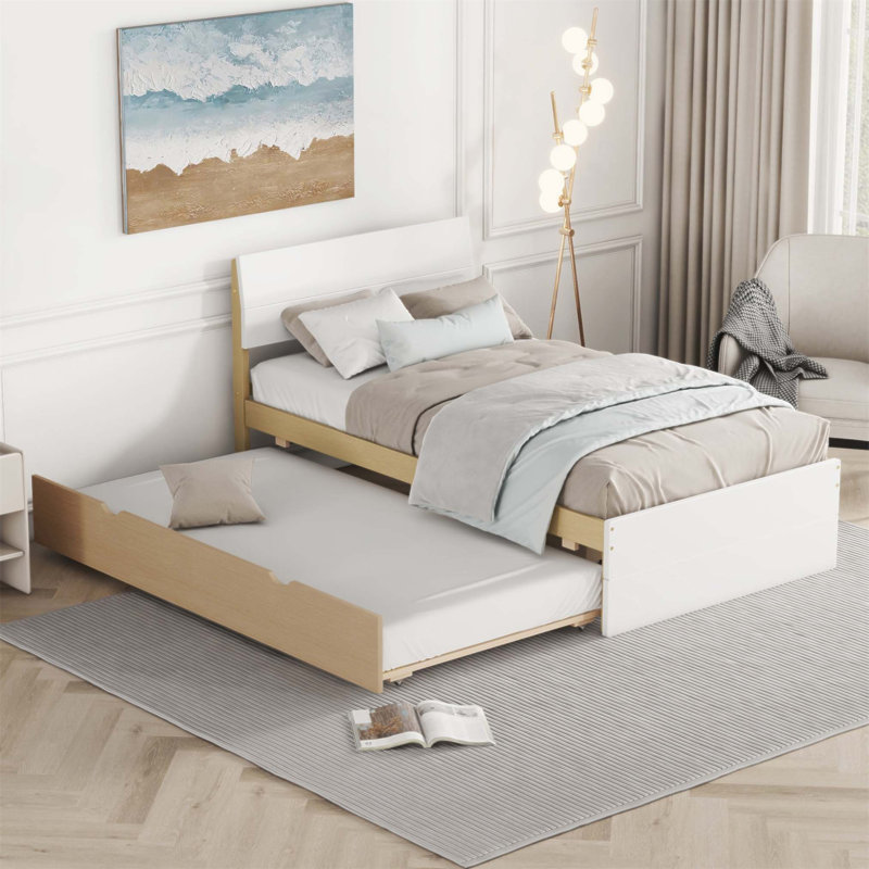 Structure de lit simple moderne avec tête de lit, pied de lit et lit gigogne ultrabrillant pour une élégance compacte