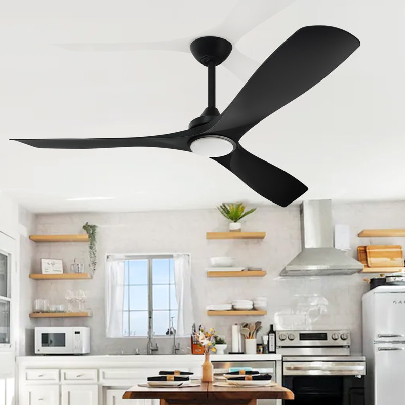 42'' Black Ceiling Fan with LED lights with Remote APP, Black, 42" L x 42" W