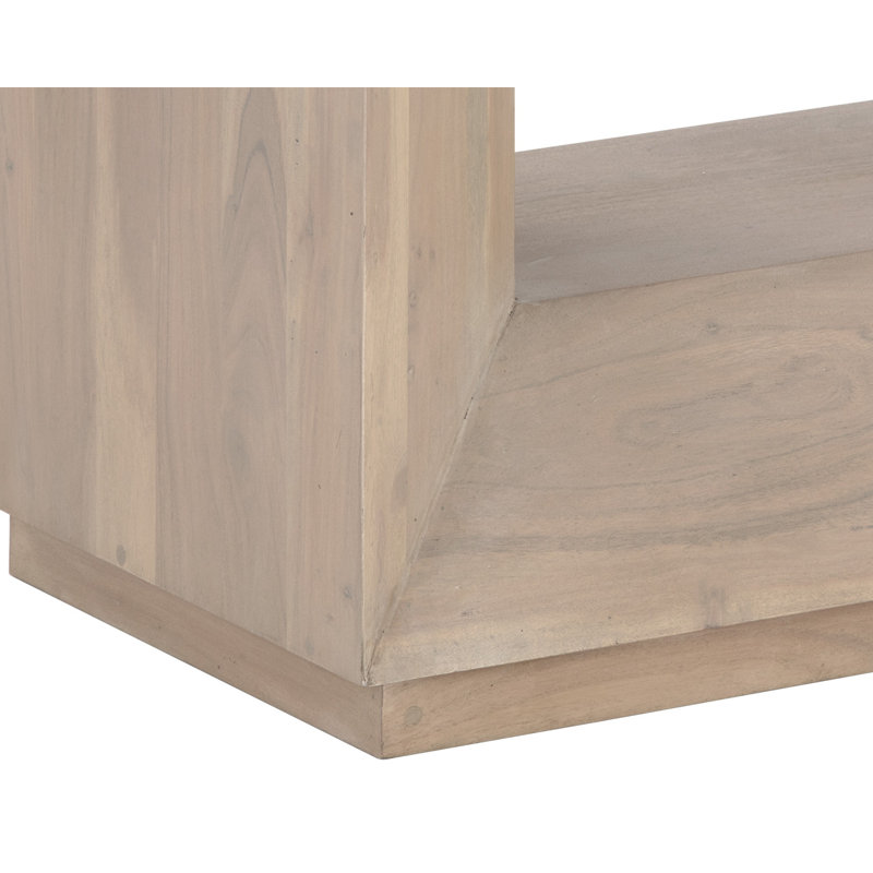 Light Gray Acacia Wood Geometric Nightstand
