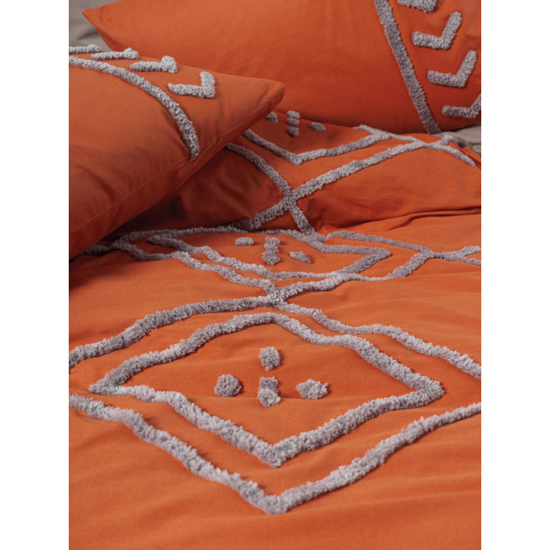 Ensemble de housse de courtepointe Luxury Ranforce, 100% coton, 78,7 po x 86,6 po Luxury | Comprend 2 taies d'oreiller et 2 taies d'oreiller Oxford, tuile rouge et beige | Lavable à la machine, impression réactive, fermeture à boutons pour un style élégant