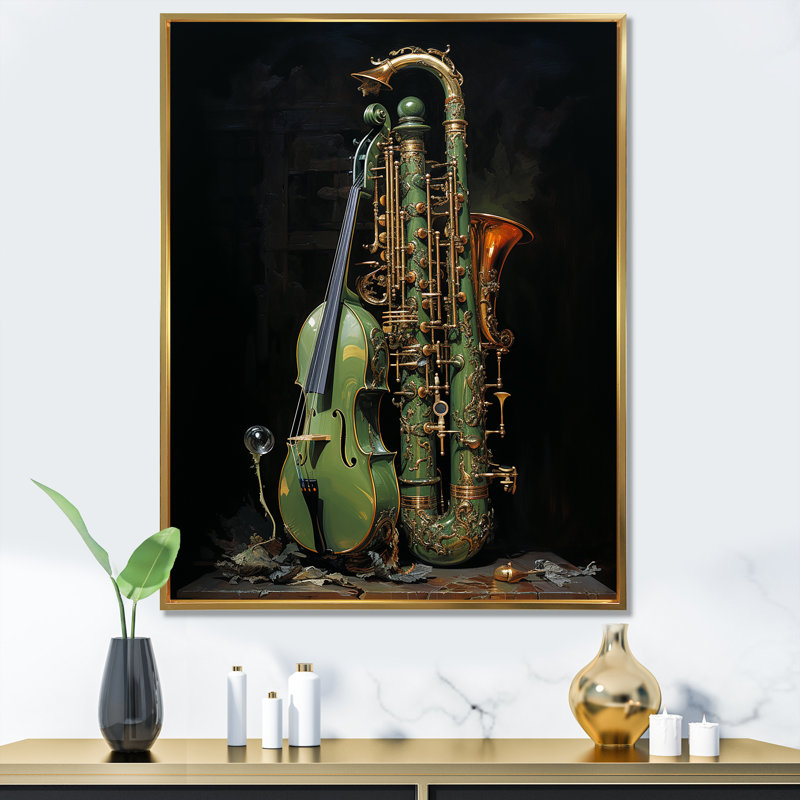 Basson Beauty Opulent Olive I sur toile, Cadre flottant doré, H 40 po x l 30 po