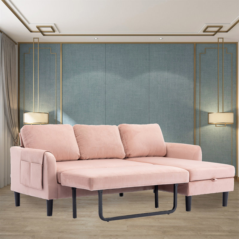 Kianie Upholstered 72.4'' Sofa & Chaise, Pink Polyester Blend