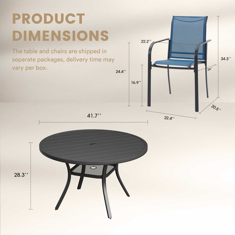 4-Person Outdoor Patio Dining Set, Black/Blue