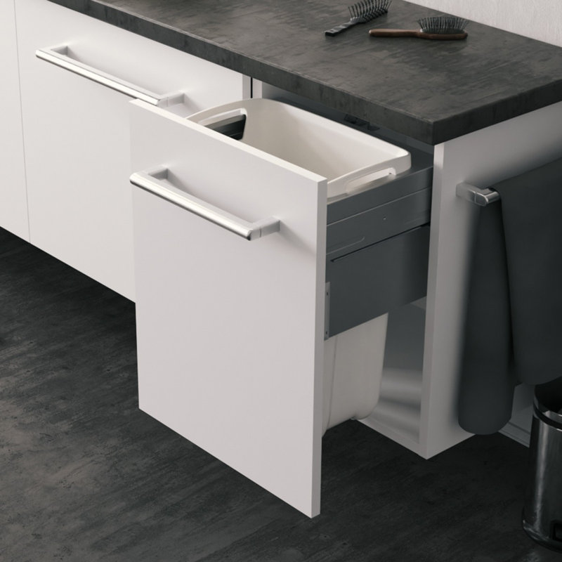 Plastic Cabinet Laundry Bin with Handles, White/Silver, Small (53.1cm x 41.8cm x 29.8cm)