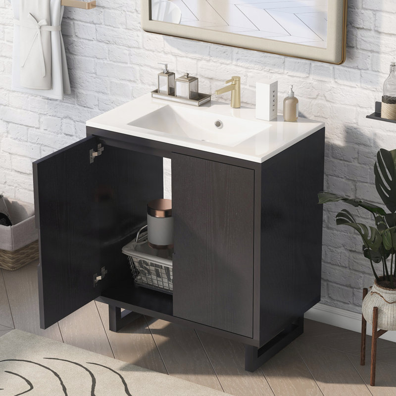 Meuble-lavabo 30 po avec lavabo et meuble de rangement, Noir