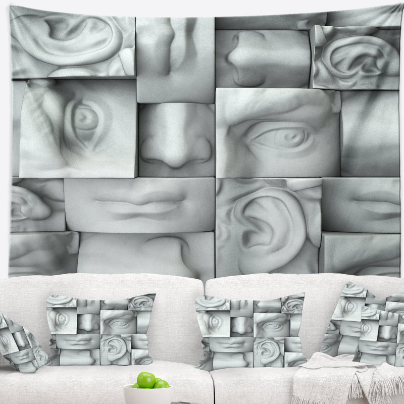 Tapisserie abstract abstract white blocks, H 32 po x l 39 po